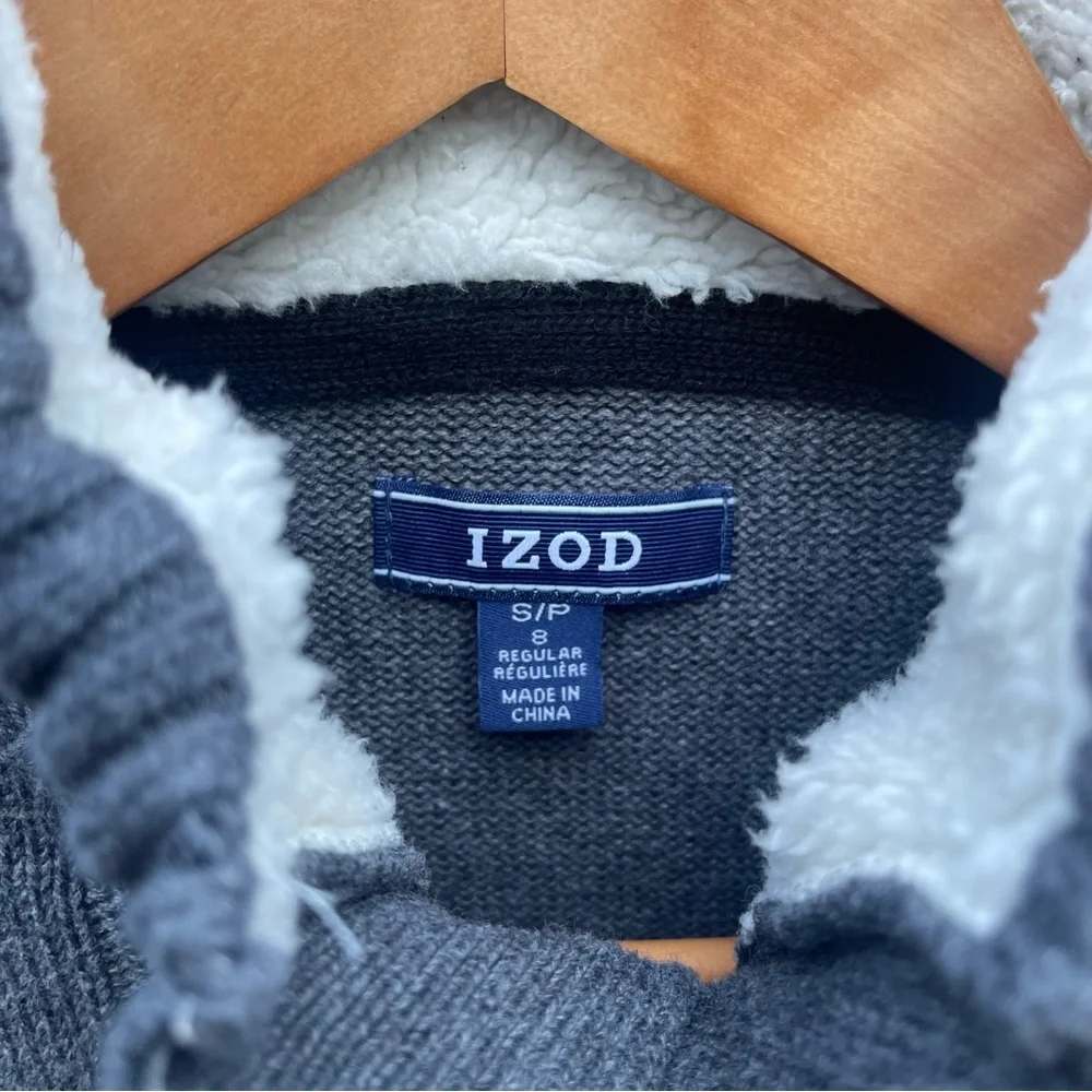 IZOD Sweater Kids Size 8 S/P Gray Pullover 1/4 Zip Mock Neck - Picture 3 of 4